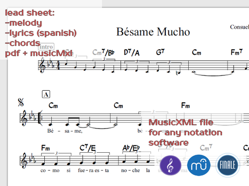 Product picture Besame Mucho Lead Sheet MusicXML
